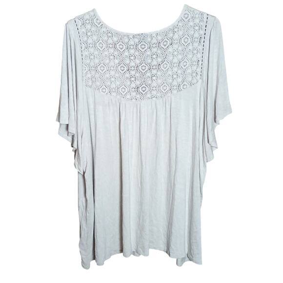 Torrid 4 Women 26W 4x Chateau Gray/ Beige Knit V-neck Lace Insert Button Tee - Picture 4 of 11